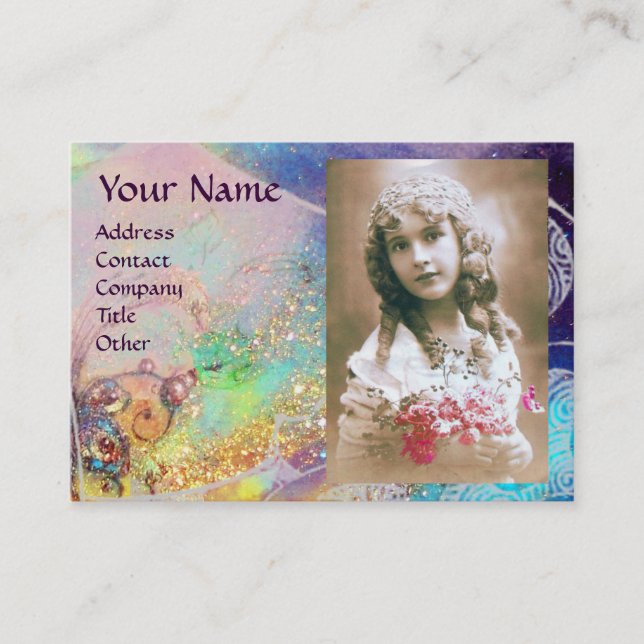 WAVES MONOGRAM PHOTO TEMPLATE pink purple blue Business Card (Front)