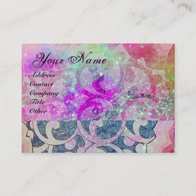 WAVES MONOGRAM , vibrant,pink  blue violet purple Business Card (Front)
