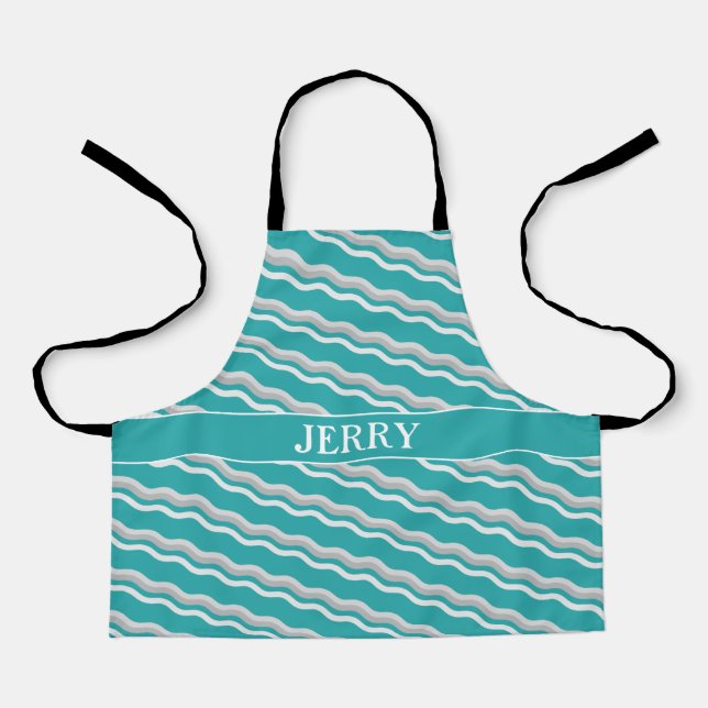 Waves Navy Grey Minimal Pattern Apron (Front)