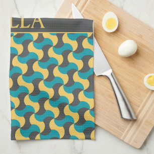 Waves Navy Yellow Minimal Pattern Tea Towel
