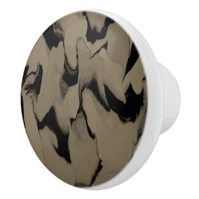 Waves of Black and Brown Ceramic Knob (Right)