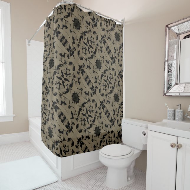 Waves of Black and Brown Shower Curtain (In Situ)