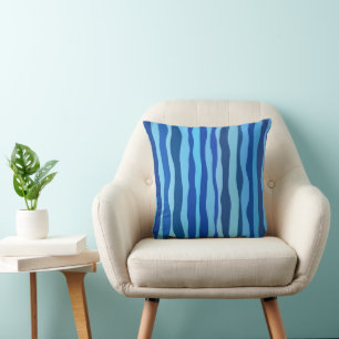 Waves of Blue Cyan Navy Cobalt Sky Blue Cushion
