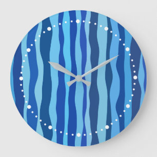 Waves of Blue Cyan Navy Cobalt Sky Blue Large Clock