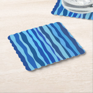 Waves of Blue Cyan Navy Cobalt Sky Blue  Paper Coaster