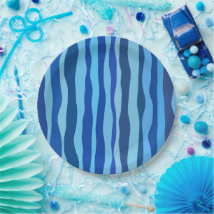 Waves of Blue Cyan Navy Cobalt Sky Blue Paper Plate
