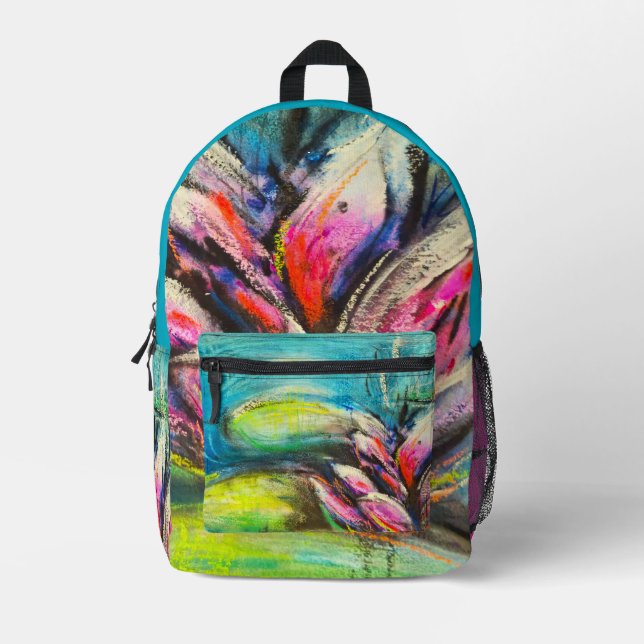 Waves of calm blooming printed backpack (Front)