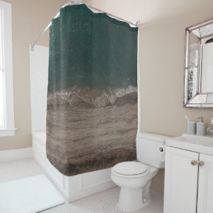 Waves Of Dark Green Sea Near The Beach Shower Curtain