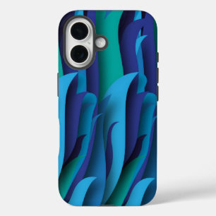 Waves of Different Colors of Blue to Green iPhone 16 Case