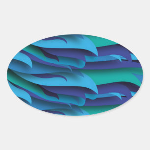 Waves of Different Colors of Blue to Green Oval Sticker