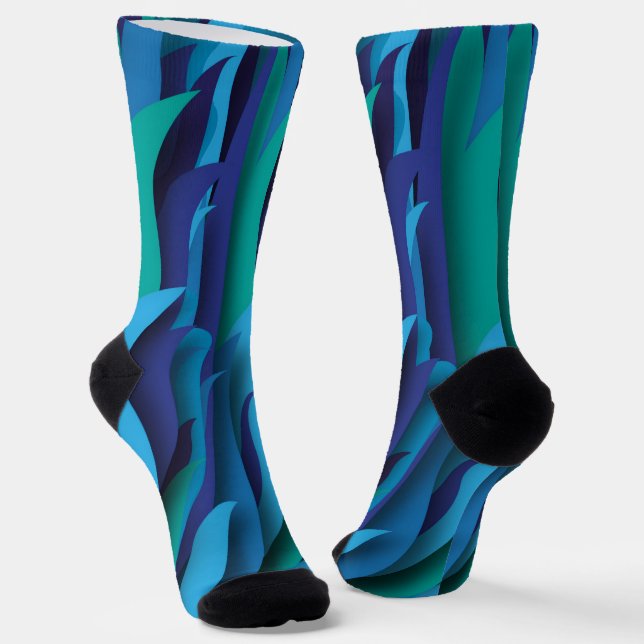 Waves of Different Colors of Blue to Green Socks (Angled)