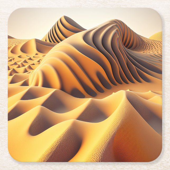 Waves of Gold Square Paper Coaster (Front)