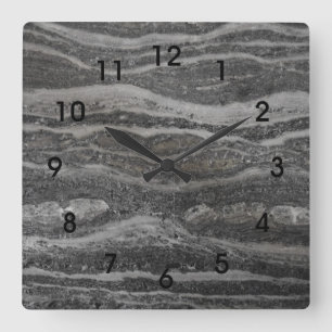 Waves of Grey Marble Black Numbers Square Wall Clock