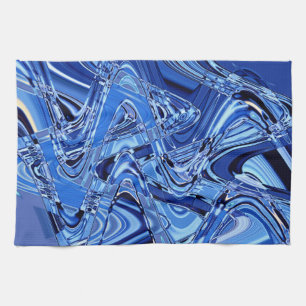 waves of roads in blue tea towel