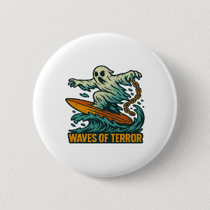 Waves Of Terror Funny Ghost Surfer Artwork Hallowe 6 Cm Round Badge
