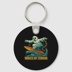 Waves Of Terror Funny Ghost Surfer Artwork Hallowe Key Ring