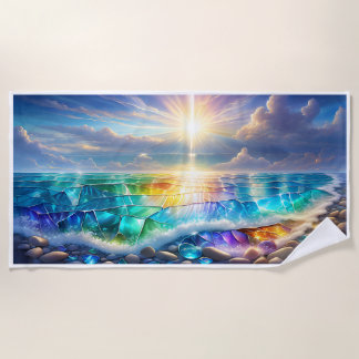 Waves of Tranquility: Crystal Ocean Sunset Towel
