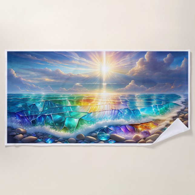 Waves of Tranquility: Crystal Ocean Sunset Towel (Front)