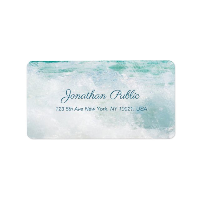 Waves Oil Painting Handwritten Script Text Elegant Label (Front)