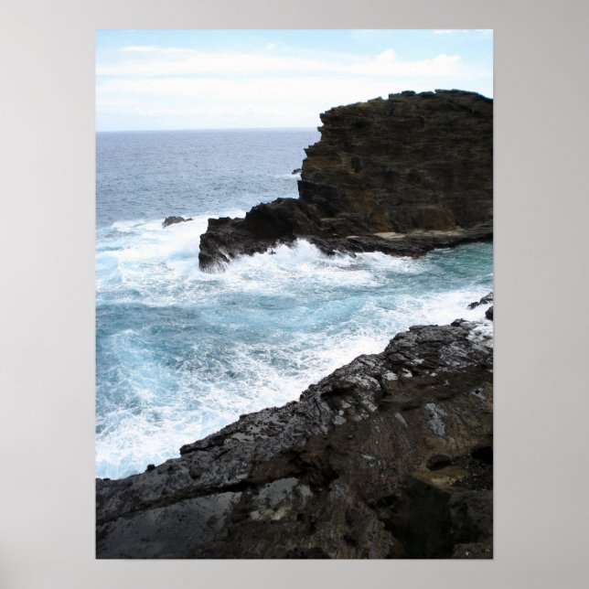 Waves on Dark Rocks Poster (Front)