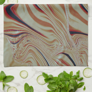 Waves on mixed base in greyish ochre orange brown  tea towel