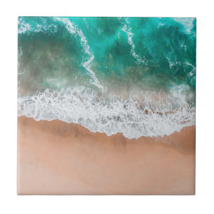 Waves on Sandy Beach Ceramic Tile