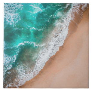 Waves on Sandy Beach Ceramic Tile