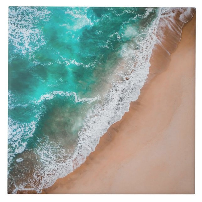 Waves on Sandy Beach  Ceramic Tile (Front)