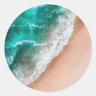 Waves on Sandy Beach Classic Round Sticker