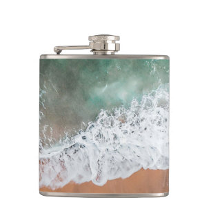 Waves on Sandy Beach Hip Flask