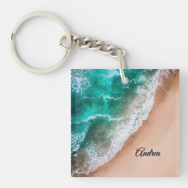 Waves on Sandy Beach Personal Key Ring (Front)