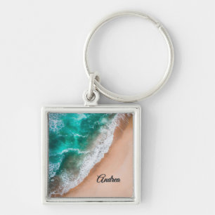 Waves on Sandy Beach Personal Key Ring