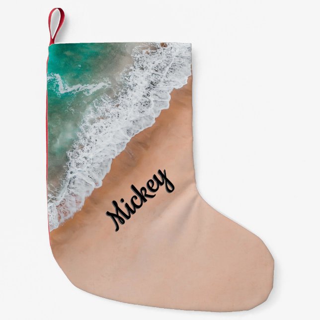 Waves on Sandy Beach Personal Small Christmas Stocking (Front)