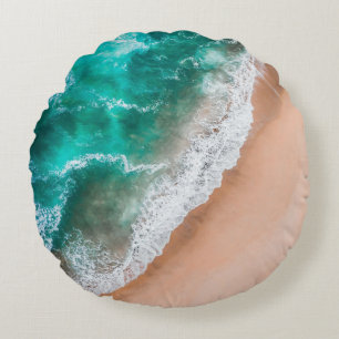 Waves on Sandy Beach  Round Cushion