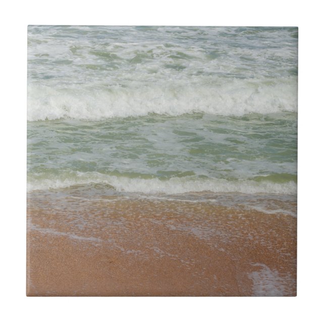 Waves On the Beach Tropical Image Ceramic Tile (Front)
