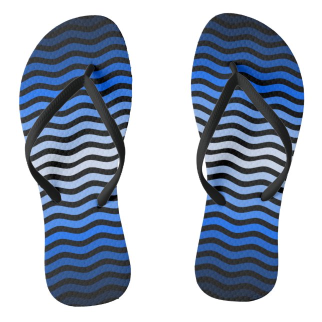 Waves pattern -01 Black BG Thongs (Footbed)