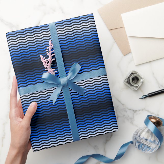 Waves pattern -01 Black BG Wrapping Paper (Gifting)