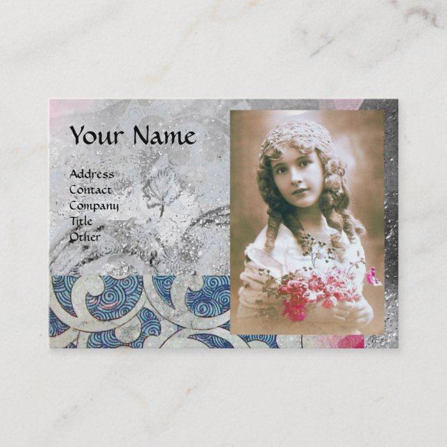 WAVES PHOTO TEMPLATE, bright,vibrant grey blue Business Card (Front)