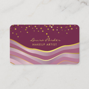 Waves Pink Gold Minimal Stripes Makeup Artist Business Card