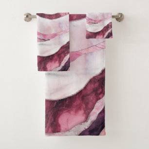 Waves - Pink Marble Abstract Bath Towel Set
