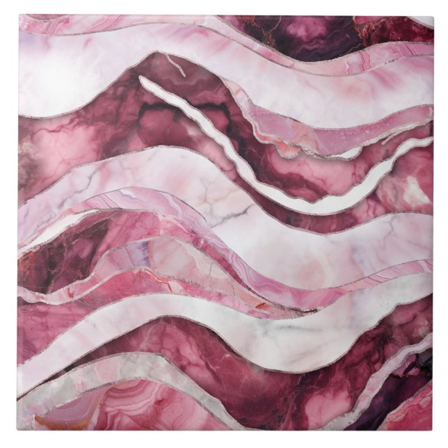 Waves - Pink Marble Abstract Ceramic Tile (Front)