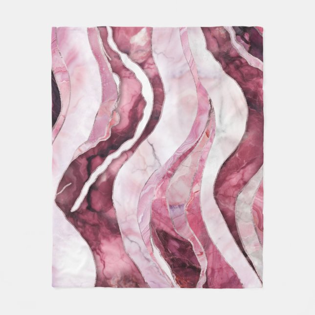 Waves - Pink Marble Abstract Fleece Blanket (Front)