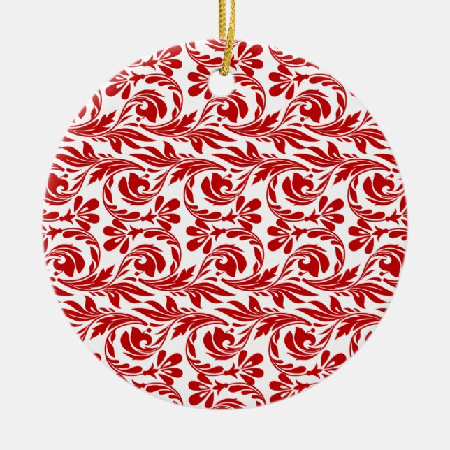 Waves, Red-White-Round Ceramic Ornament (Front)
