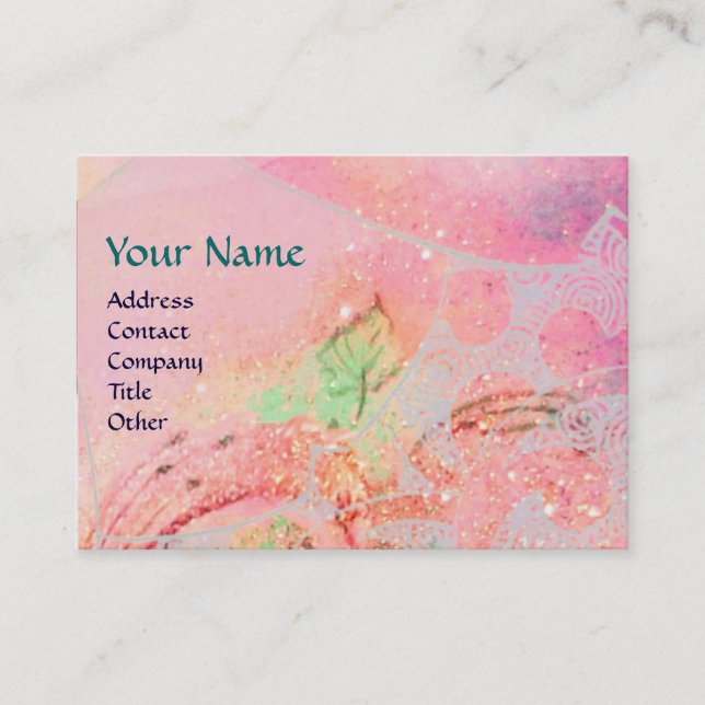 WAVES RUBY MONOGRAM, bright pink green red blue Business Card (Front)