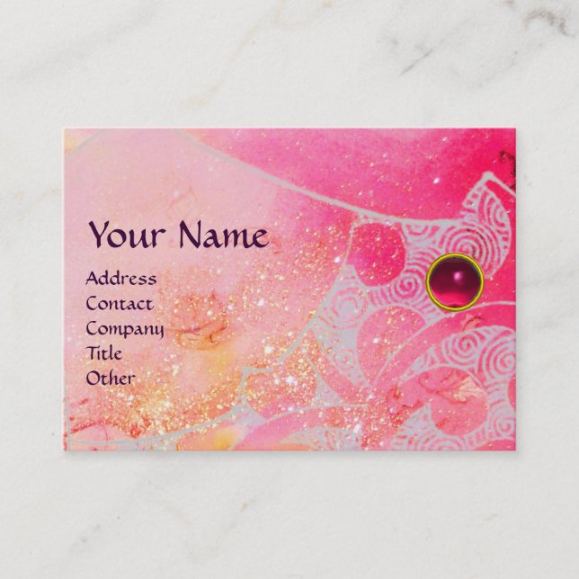 WAVES RUBY MONOGRAM, bright pink red purple blue Business Card (Front)