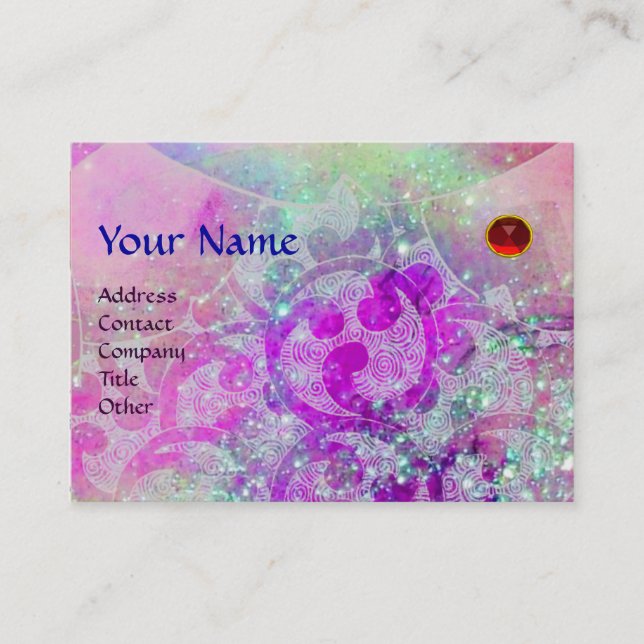 WAVES RUBY MONOGRAM, bright purple green blue pink Business Card (Front)