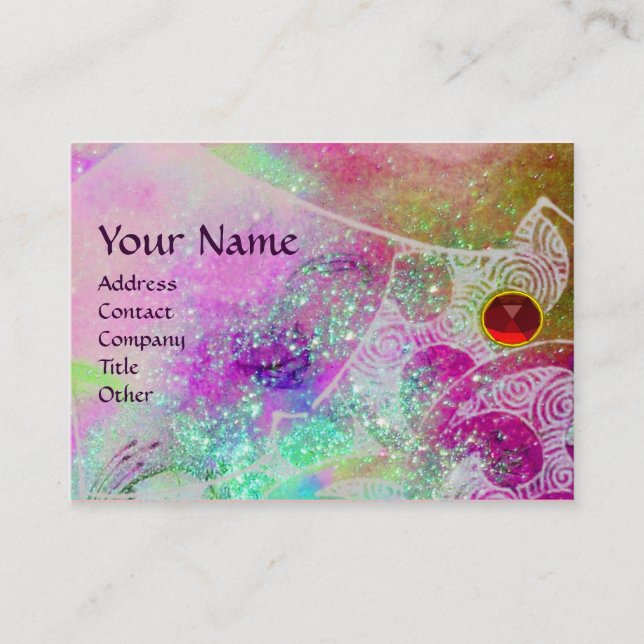 WAVES RUBY MONOGRAM, bright purple green blue pink Business Card (Front)