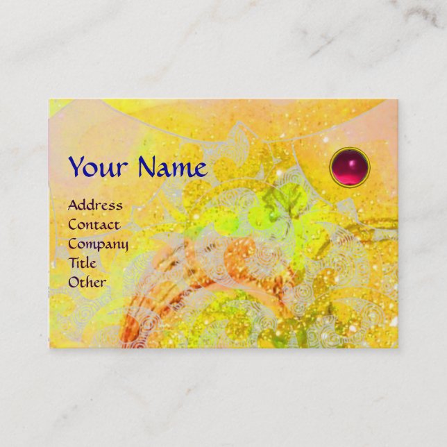 WAVES Ruby Monogram,bright yellow green red orange Business Card (Front)