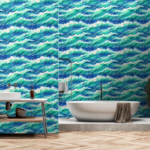 Waves seamless pattern coastal seaside chic wallpaper
