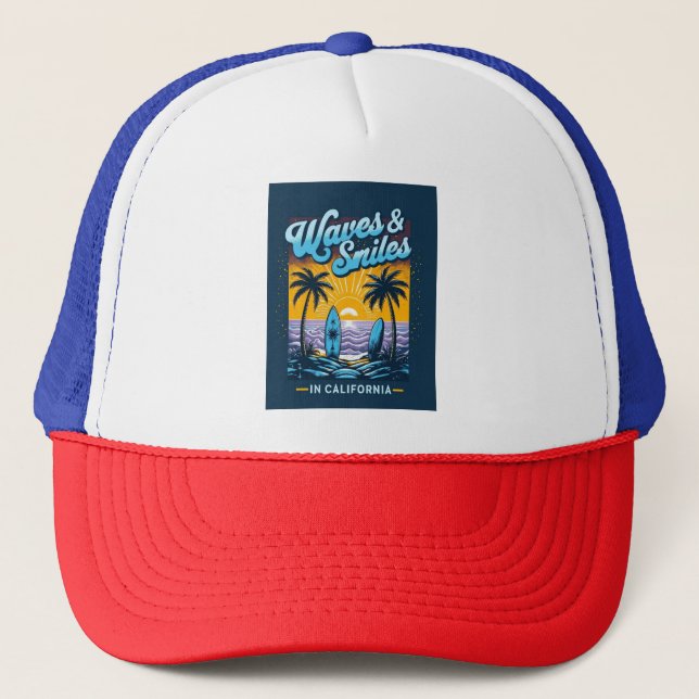 Waves & Smiles in California – Beach Vibes Cap (Front)